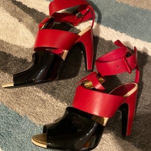 Louis Vuitton LV Women Black Red Leather Heels